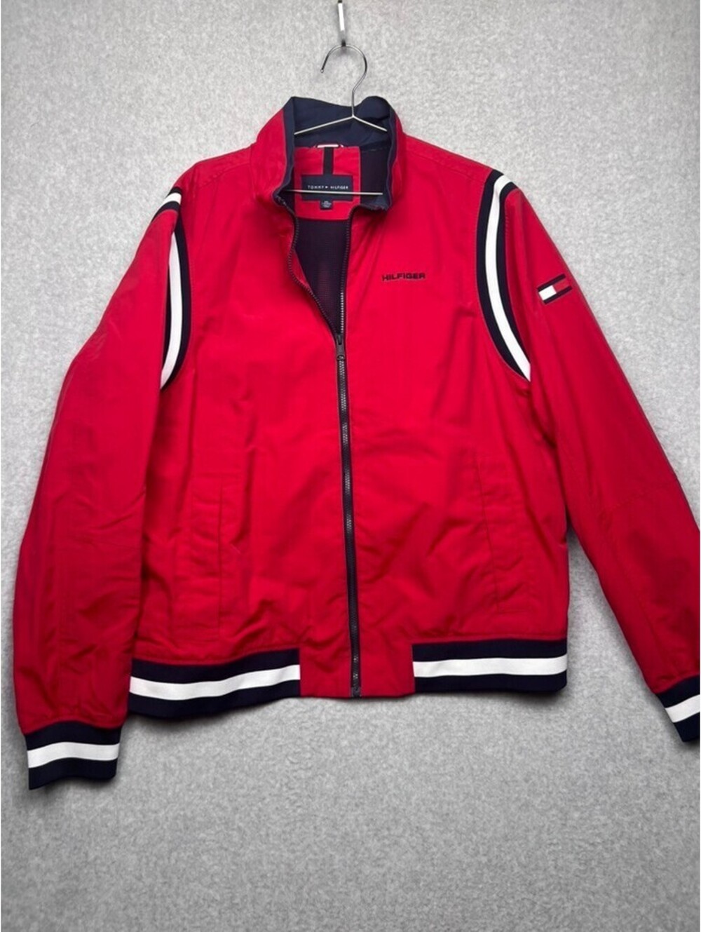Tommy Hilfiger Jacket Mens XXL 2XL Red Bomber Stripe Yacht Mesh Windbreaker Coat